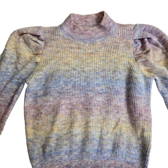 SO Pastel Rainbow Mock Turtleneck Puff Sleeve Sweater Size Medium - Picture 3 of 10